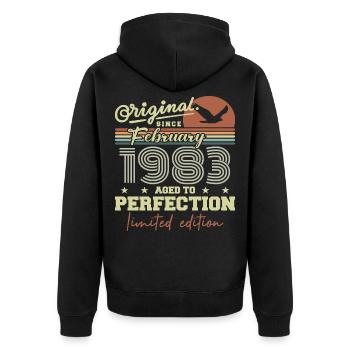 Anniversaire février 1983 - Veste à capuche bio Premium Unisexe - noir - Dos - Nico (187cm)