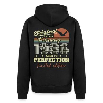 Anniversaire février 1986 - Veste à capuche bio Premium Unisexe - noir - Dos - Nico (187cm)