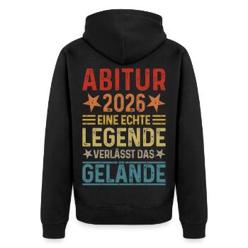 Abitur 2026 A legend leaves the grounds Abi - Unisex Premium Organic Zip Hoodie - black - Back - Nico (187cm)