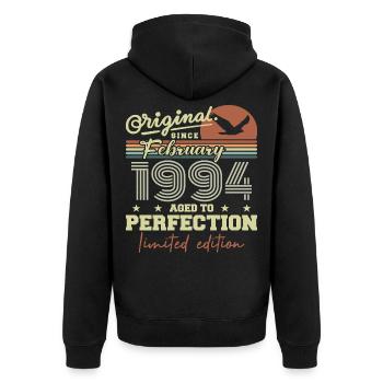 Anniversaire février 1994 - Veste à capuche bio Premium Unisexe - noir - Dos - Nico (187cm)