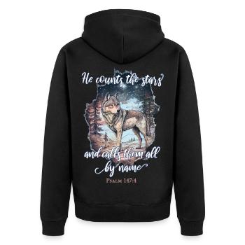 Wolf Christlich - Unisex Premium Bio Zip Hoodie - Schwarz - Hinten - Nico (187cm)