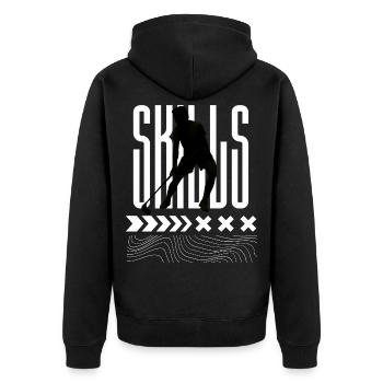 Skills  Floorball  - Unisex Premium Bio Zip Hoodie - Schwarz - Hinten - Nico (187cm)