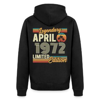 April 1972 54th Anniversary Gift - April 1972 - Unisex Premium Organic Zip Hoodie - black - Back - Nico (187cm)