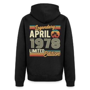 Avril 1978 Cadeau 48e Anniversaire - April 1978 - Veste à capuche bio Premium Unisexe - noir - Dos - Nico (187cm)