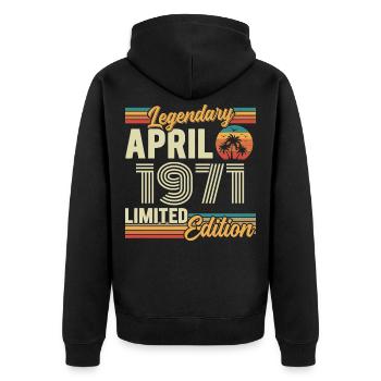 April 1971 55th Anniversary Gift - April 1971 - Unisex Premium Organic Zip Hoodie - black - Back - Nico (187cm)