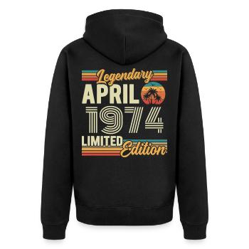 April 1974 52nd Anniversary Gift - April 1974 - Unisex Premium Organic Zip Hoodie - black - Back - Nico (187cm)