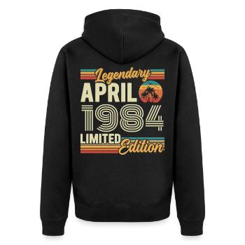 April 1984 42nd Anniversary Gift - April 1984 - Unisex Premium Organic Zip Hoodie - black - Back - Nico (187cm)