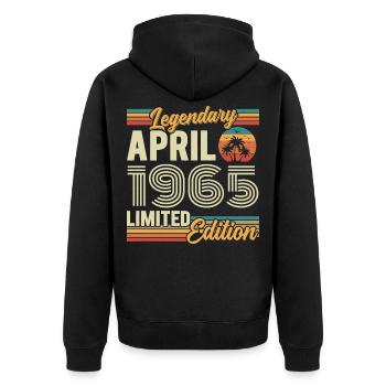 April 1965 61st Birthday Gift - April 1965 - Unisex Premium Organic Zip Hoodie - black - Back - Nico (187cm)