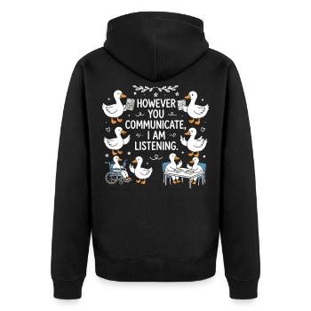 Egal, wie deine Stimme klingt, ich bleibe dran. - Unisex Premium Bio Zip Hoodie - Schwarz - Hinten - Nico (187cm)