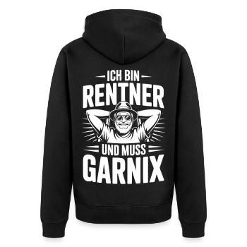 Ich bin Rentner und muss Garnix - Unisex Premium Bio Zip Hoodie - Schwarz - Hinten - Nico (187cm)