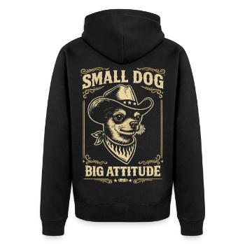 Small Dog, Big Attitude – Vintag Cowboy Style - Unisex Premium Organic Zip Hoodie - black - Back - Nico (187cm)