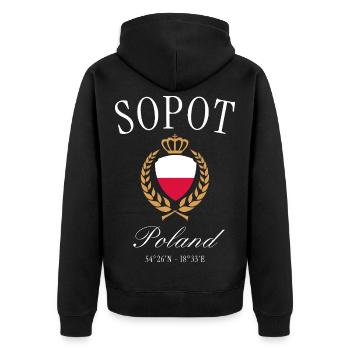 Sopot Polen Wappen Krone – Reise Souvenir - Unisex Premium Bio Zip Hoodie - Schwarz - Hinten - Nico (187cm)