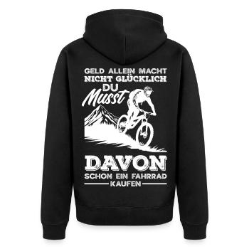 Mountainbike Fahrrad Glücklich Mtb Spruch - Unisex Premium Bio Zip Hoodie - Schwarz - Hinten - Nico (187cm)