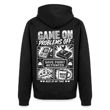 Problèmes de Game On Off Retro Gaming - Veste à capuche bio Premium Unisexe - noir - Dos - Nico (187cm)