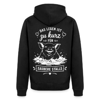 Zu kurz fürs Saubere Ställe - Unisex Premium Bio Zip Hoodie - Schwarz - Hinten - Nico (187cm)