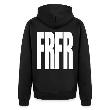 FOR REAL FOR REAL - Unisex Premium Bio Zip Hoodie - Schwarz - Hinten - Nico (187cm)