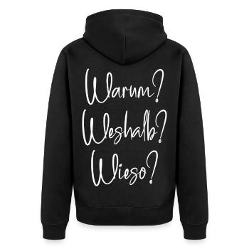 Warum? Weshalb? Wieso? - Unisex Premium Bio Zip Hoodie - Schwarz - Hinten - Nico (187cm)