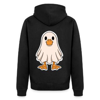 Geister-Ente Kuschel-Design - Unisex Premium Bio Zip Hoodie - Schwarz - Hinten - Nico (187cm)