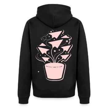 Pastellpapierflug Blütenzauber - Unisex Premium Bio Zip Hoodie - Schwarz - Hinten - Nico (187cm)