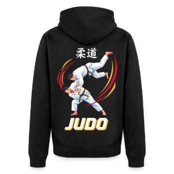 Judo Schulterwurf Kampfkunst - Unisex Premium Bio Zip Hoodie - Schwarz - Hinten - Nico (187cm)