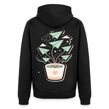 Papierflieger Pflanze Wuchs - Unisex Premium Bio Zip Hoodie - Schwarz - Hinten - Nico (187cm)