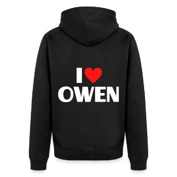 I Love Owen Red Heart Love Fan Gift - Unisex Premium Organic Zip Hoodie - black - Back - Nico (187cm)