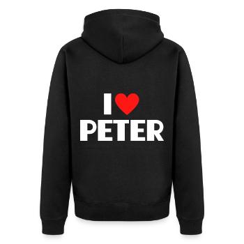 I love Peter Rotes Herz Liebe Fan Geschenk - Unisex Premium Bio Zip Hoodie - Schwarz - Hinten - Nico (187cm)