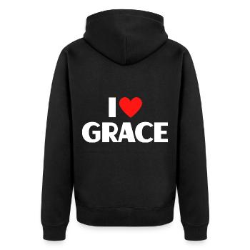 I Love Grace Red Heart Love Fan Gift - Unisex Premium Organic Zip Hoodie - black - Back - Nico (187cm)