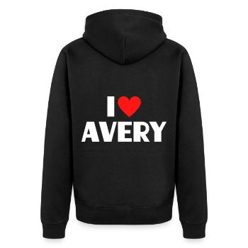 I love Avery Rotes Herz Liebe Fan Geschenk - Unisex Premium Bio Zip Hoodie - Schwarz - Hinten - Nico (187cm)