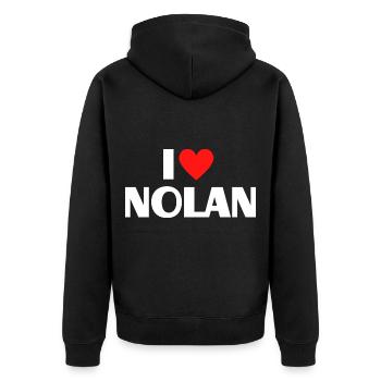 I love Nolan Rotes Herz Liebe Fan Geschenk - Unisex Premium Bio Zip Hoodie - Schwarz - Hinten - Nico (187cm)