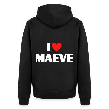 I love Maeve Rotes Herz Liebe Fan Geschenk - Unisex Premium Bio Zip Hoodie - Schwarz - Hinten - Nico (187cm)