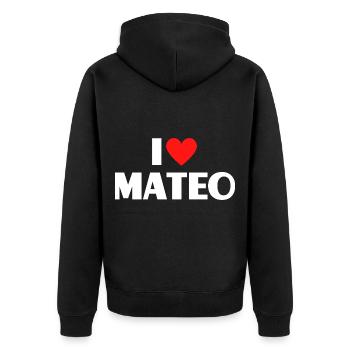 I love Mateo Rotes Herz Liebe Fan Geschenk - Unisex Premium Bio Zip Hoodie - Schwarz - Hinten - Nico (187cm)