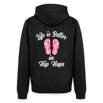 Das Leben Ist Besser in Flip Flops Spruch - Unisex Premium Bio Zip Hoodie - Schwarz - Hinten - Nico (187cm)