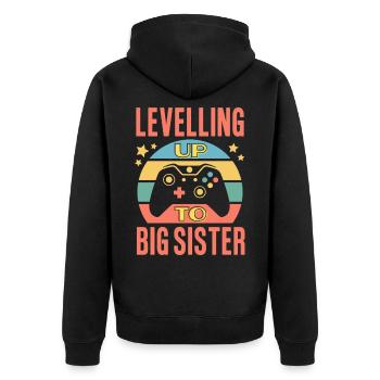 Level Up to Big Sister Retro Gamer - Unisex Premium Organic Zip Hoodie - black - Back - Nico (187cm)