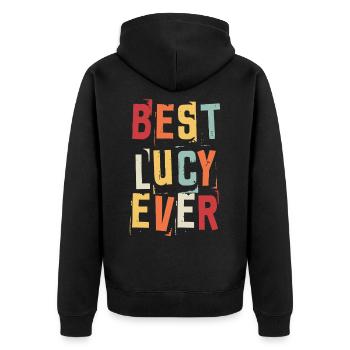 Best Lucy Ever Retro First Name Text Saying - Unisex Premium Organic Zip Hoodie - black - Back - Nico (187cm)
