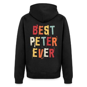 Bester Peter Ever Retro Vorname Text Spruch - Unisex Premium Bio Zip Hoodie - Schwarz - Hinten - Nico (187cm)
