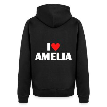 I love Amelia Rotes Herz Liebe Fan Geschenk - Unisex Premium Bio Zip Hoodie - Schwarz - Hinten - Nico (187cm)