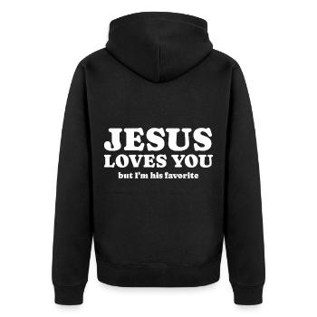 Jésus t’aime Mais je suis son dicton préféré - Veste à capuche bio Premium Unisexe - noir - Dos - Nico (187cm)