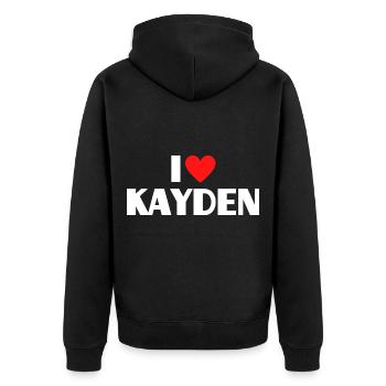 I love Kayden Rotes Herz Liebe Fan Geschenk - Unisex Premium Bio Zip Hoodie - Schwarz - Hinten - Nico (187cm)