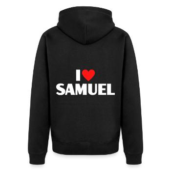 J’aime Samuel Red Heart Love Fan Gift - Veste à capuche bio Premium Unisexe - noir - Dos - Nico (187cm)