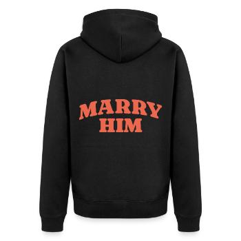 Marry Him Retro Statement - Unisex Premium Organic Zip Hoodie - black - Back - Nico (187cm)