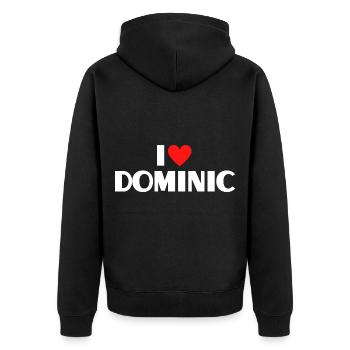 I love Dominic Rotes Herz Liebe Fan Geschenk - Unisex Premium Bio Zip Hoodie - Schwarz - Hinten - Nico (187cm)