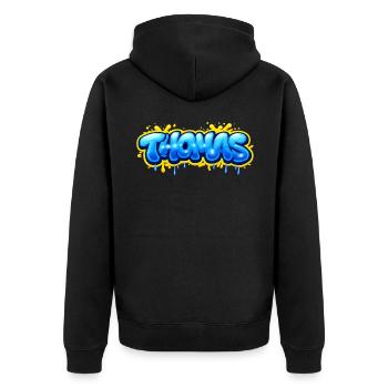 THOMAS GRAFFITI NAME FÜR PERFEKTES GESCHENK DRUCKBAR AUF - Unisex Premium Bio Zip Hoodie - Schwarz - Hinten - Nico (187cm)