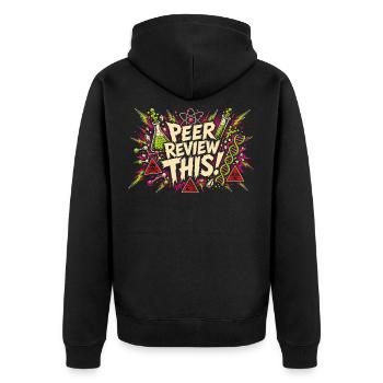 Peer Review This! Comic Lab Chaos - Unisex Premium Organic Zip Hoodie - black - Back - Nico (187cm)