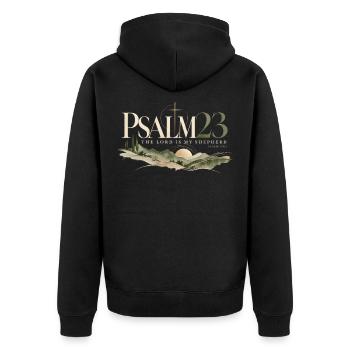 „The Lord Is My Shepherd“ – Psalm 23 Bibelvers - Unisex Premium Bio Zip Hoodie - Schwarz - Hinten - Nico (187cm)