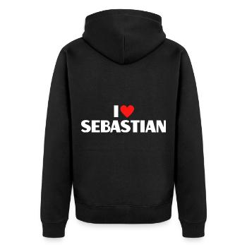 J’aime Sebastian Red Heart Love Fan Gift - Veste à capuche bio Premium Unisexe - noir - Dos - Nico (187cm)