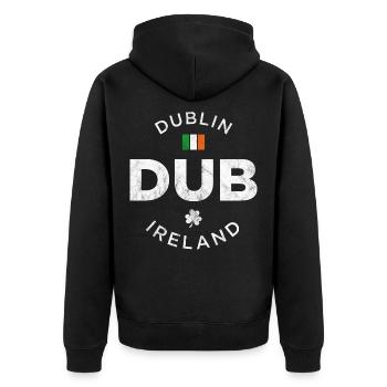 DUB, Dublin, Irland - Unisex Premium Bio Zip Hoodie - Schwarz - Hinten - Nico (187cm)