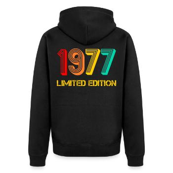 1977 geboren Jahrgang 1977 Geschenk Geburtstag - Unisex Premium Bio Zip Hoodie - Schwarz - Hinten - Nico (187cm)