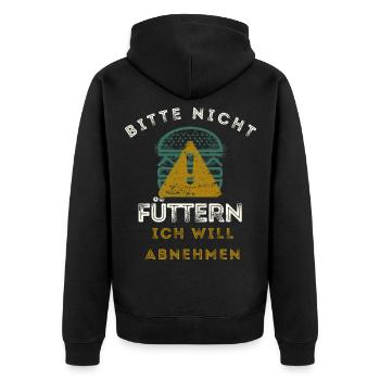 Bitte nicht füttern ich will abnehmen Lustiges - Unisex Premium Bio Zip Hoodie - Schwarz - Hinten - Nico (187cm)