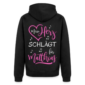 Mein Herz schlägt für Matthias - Unisex Premium Bio Zip Hoodie - Schwarz - Hinten - Nico (187cm)